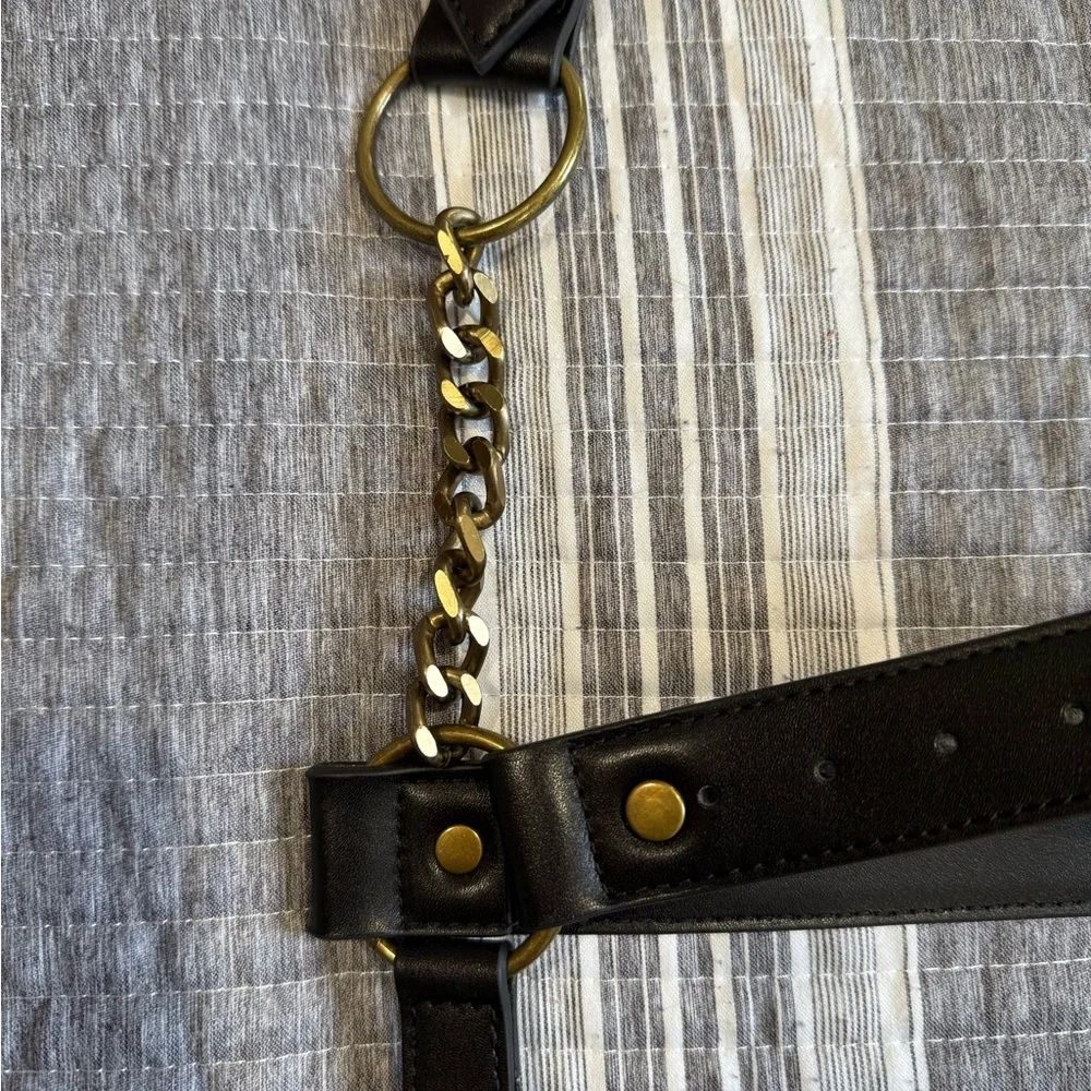 Black Leather Harness with Gold Accents - Picture 4 of 4